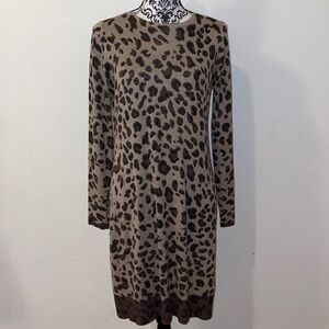 Carmen Marc Valvo Leopard Print Cashmere Blend Dress Size Medium